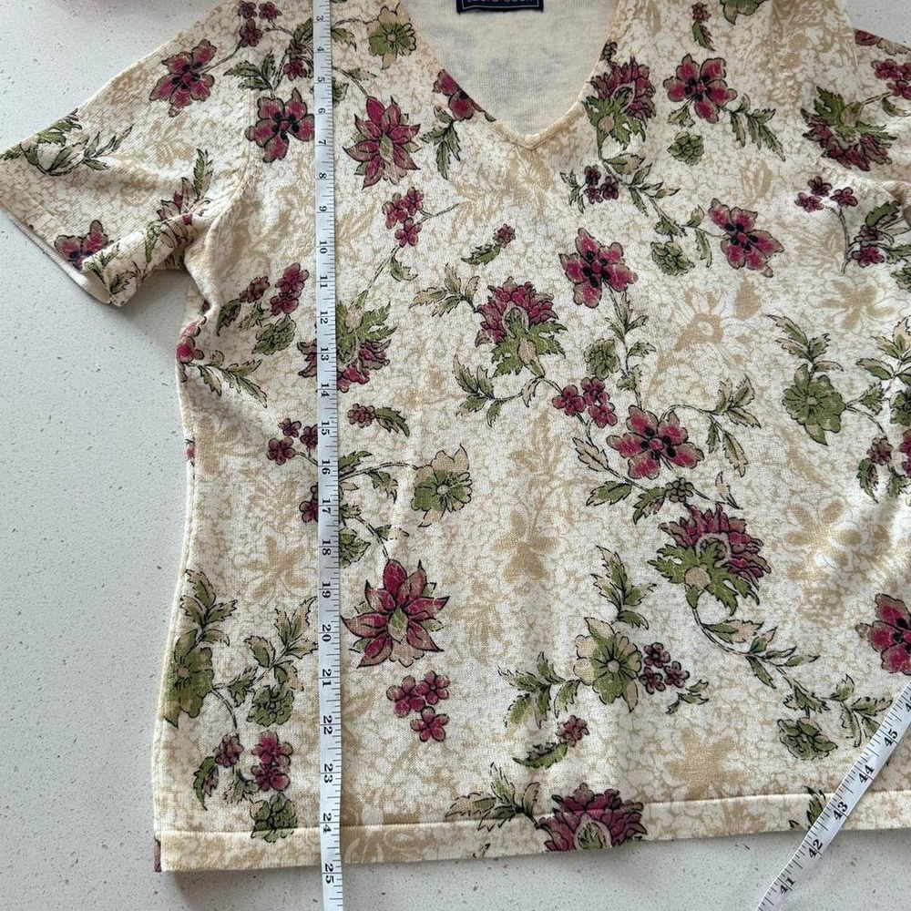 Y2K Women's Laura Scott Women's Floral Print Top Size Large Short Sleeve Beige - Picture 4 of 4